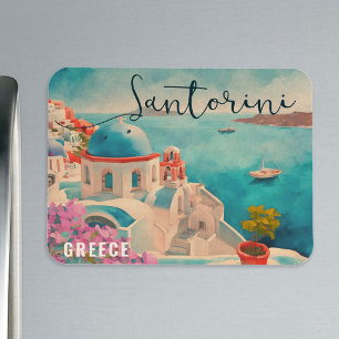 Santorini Greece Island Watercolor Travel Souvenir Magnet