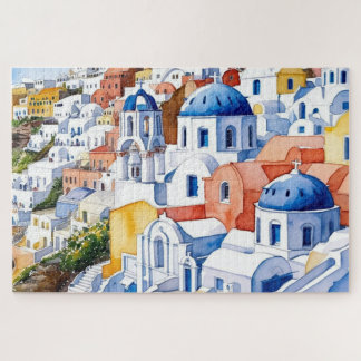 Santorini Greece Keepsake Watercolor Puzzle