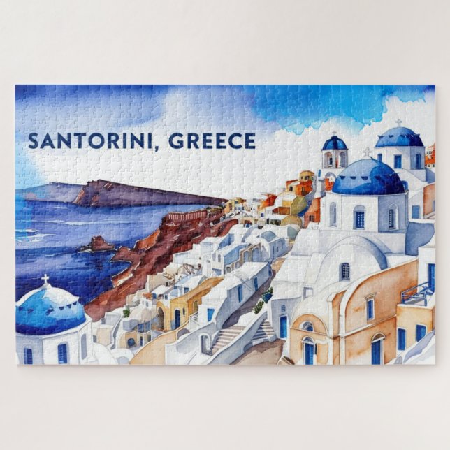 Santorini Greece Keepsake Watercolor Puzzle (Horizontal)