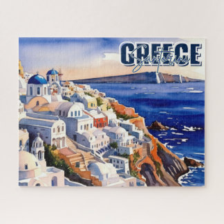 Santorini Greece Keepsake Watercolor Puzzle