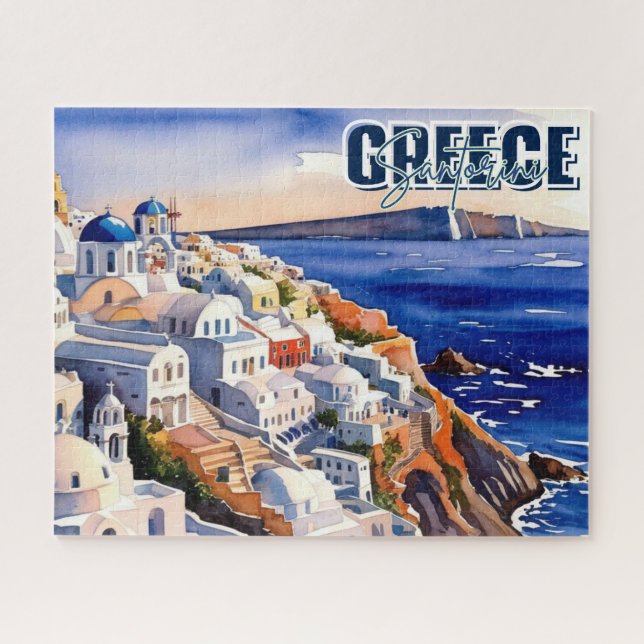 Santorini Greece Keepsake Watercolor Puzzle (Horizontal)