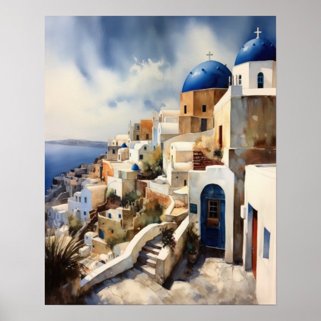 Santorini Greece Landscape Travel Art Print Poster (Front)