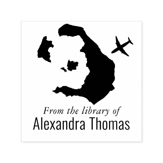 Santorini Greece Map Plane Library Book Name Self-inking Stamp (Design)