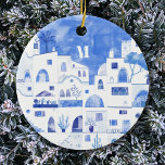 Santorini Greece  Monogram Watercolor Ceramic Ornament<br><div class="desc">A Watercolor townscape painting of the beautiful Greek island of Santorini.  Original art by Nic Squirrell. Change the monogram initial to personalise.</div>
