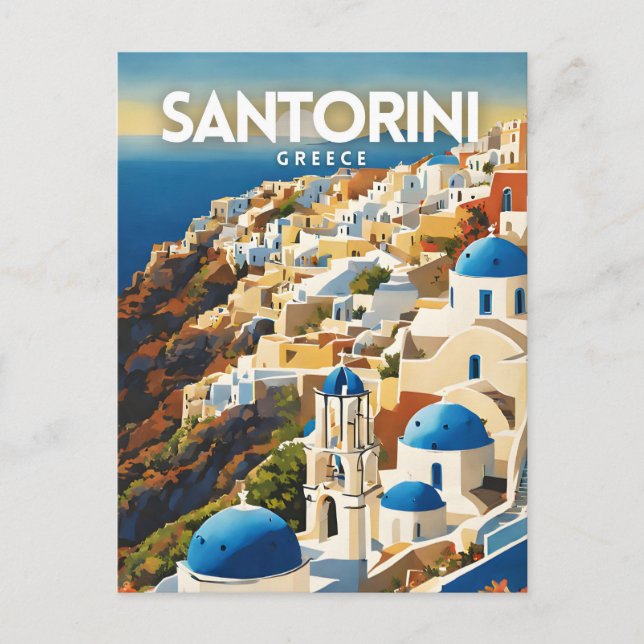 Santorini Greece Nostalgic Travel Art Postcard (Front)