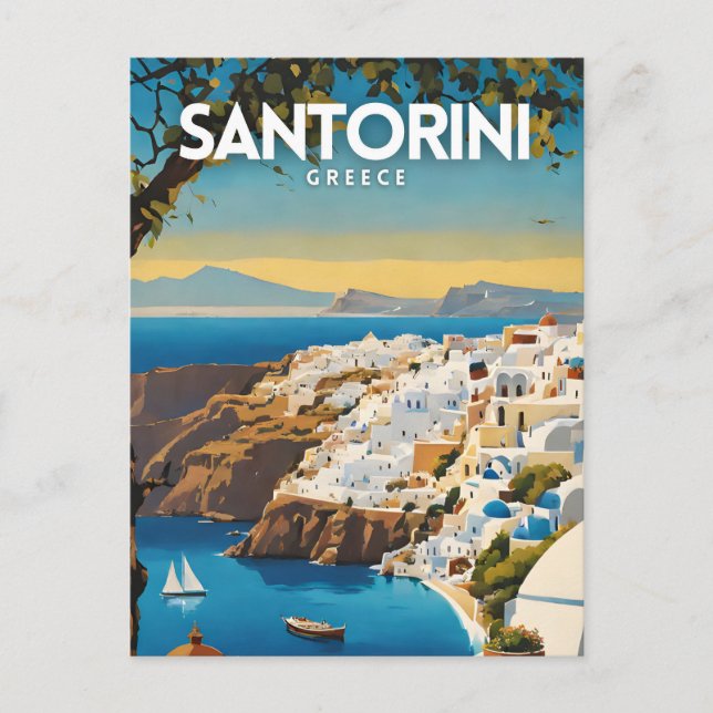 Santorini Greece Nostalgic Travel Postcard (Front)