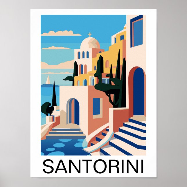 Santorini Greece Painting Poster (Front)