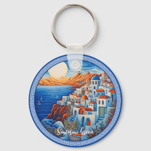 Santorini Greece Painting   Travel Art  Key Ring
