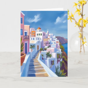 Santorini Greece Painting Watercolor Travel Card