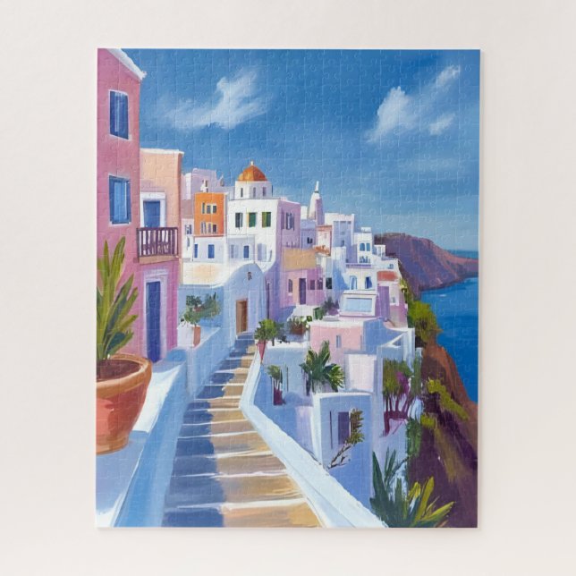 Santorini Greece Painting Watercolor Travel Jigsaw Puzzle (Vertical)