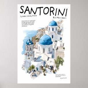 Santorini Greece Poster  Blue Dome Churches