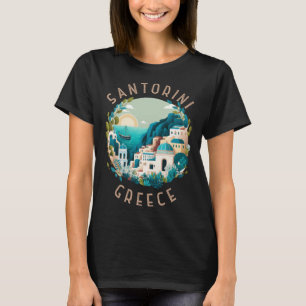 Santorini Greece Retro Distressed Circle T-Shirt