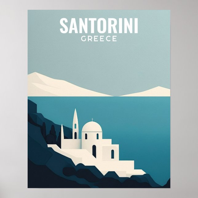 Santorini Greece Retro Minimalist  Poster (Front)