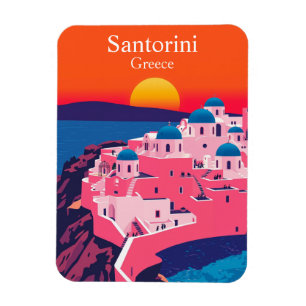 Santorini, Greece Retro Travel Ocean Sunset Magnet