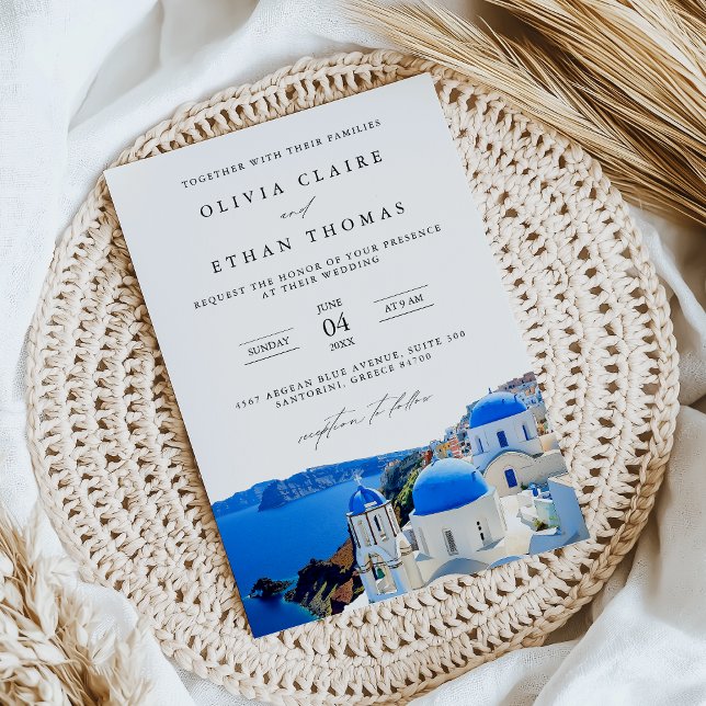 Santorini Greece Skyline Destination Wedding Invitation (Creator Uploaded)