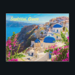 Santorini Greece stylised Postcard<br><div class="desc">Santorini is the most popular Greek destination. Located on the southern side of the Aegean Sea,  it is a part of Cyclades islands complex. The island was created after a huge eruption of a volcano,  occurred in 17th century B.C.,  which shaped the breathtaking caldera.</div>