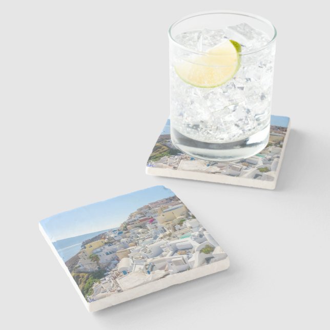 Santorini Greece -  sunny-summer day in Santorini Stone Coaster (Side)