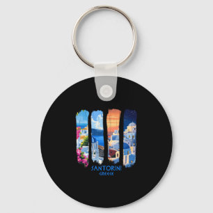 Santorini Greece Thira Brushstroke Travel Souvenir Key Ring