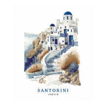 Santorini Greece Travel Art Poster