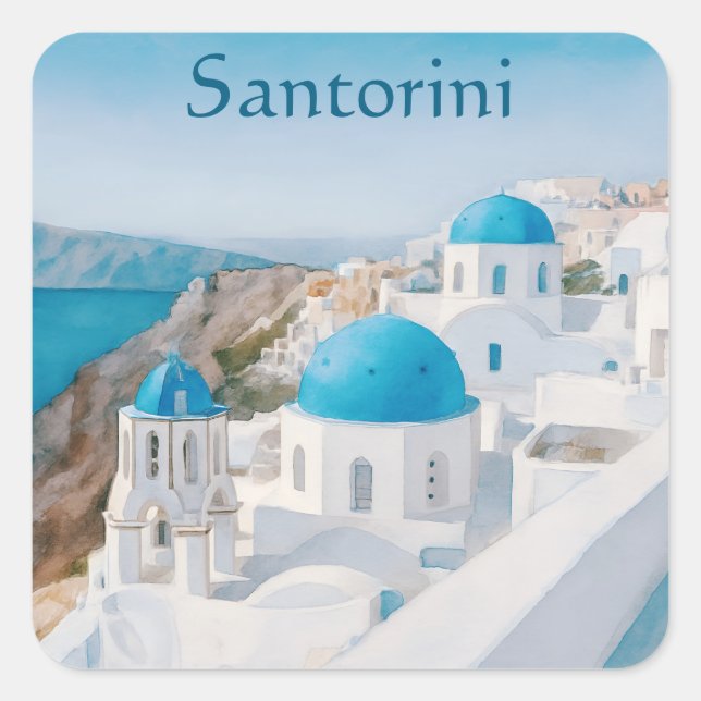 Santorini, Greece village with blue domes Square Sticker (Front)