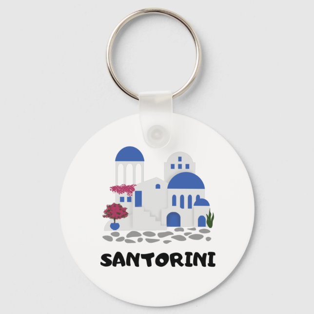 Santorini Greece Vintage Key Ring (Front)