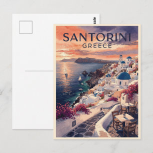 Santorini Greece Vintage Travel Postcard