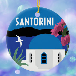 Santorini Greece vintage travel style Ceramic Ornament