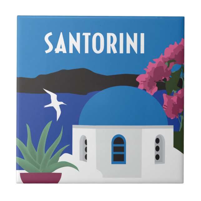 Santorini Greece vintage travel style Ceramic Tile (Front)