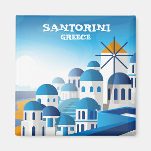 Santorini Greece VIntage Watercolor  Magnet
