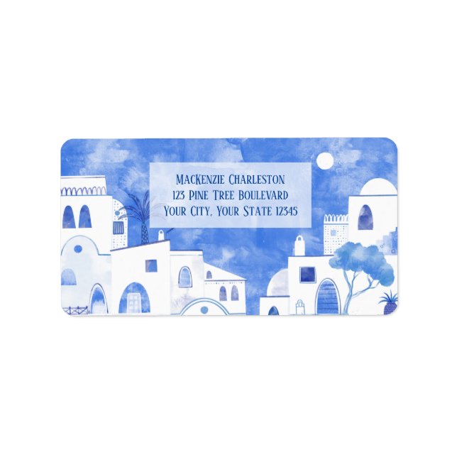 Santorini Greece Watercolor Address Label (Front)