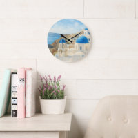 Santorini Greece Watercolor Blue Dome Church Art