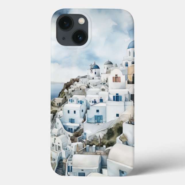 Santorini Greece Watercolor Case-Mate iPhone Case (Back)