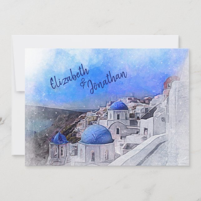 Santorini Greece Watercolor Destination Wedding Invitation (Front)
