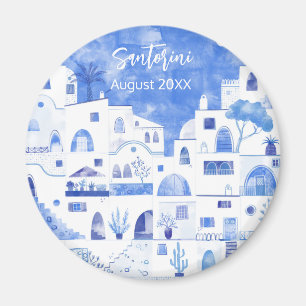 Santorini Greece Watercolor Keepsake Magnet