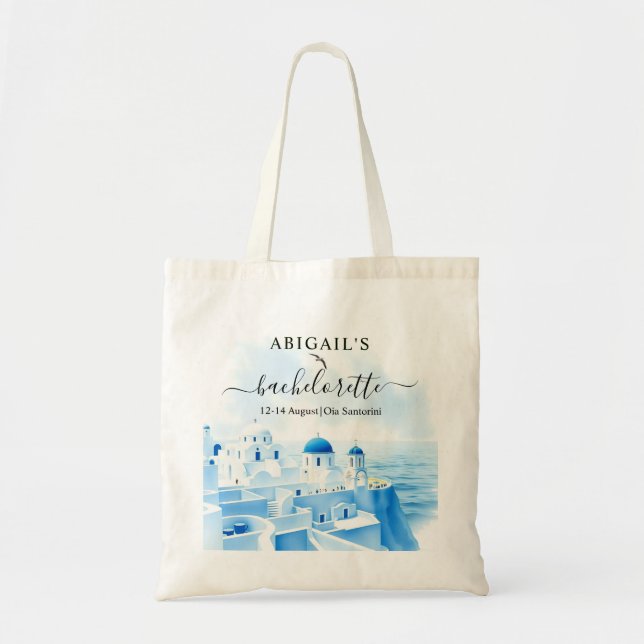 Santorini Greece watercolor landscape bachelorette Tote Bag (Front)