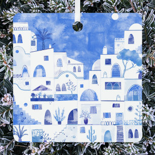 Santorini Greece Watercolor Metal Tree Decoration