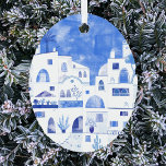 Santorini Greece Watercolor Metal Tree Decoration<br><div class="desc">A blue and white watercolor townscape painting of the beautiful Greek island of Santorini.  Original art by Nic Squirrell.</div>