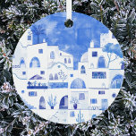 Santorini Greece Watercolor Metal Tree Decoration<br><div class="desc">A Watercolor townscape painting of the beautiful Greek island of Santorini.  Original art by Nic Squirrell.</div>