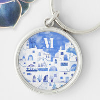 Santorini Greece Watercolor Monogram
