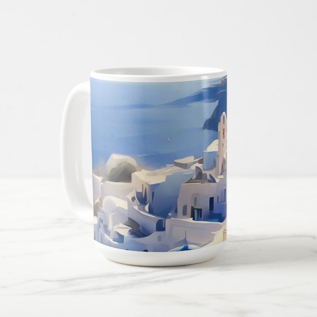 Santorini Greece Watercolor Painting Coffee Mug (Front Left)