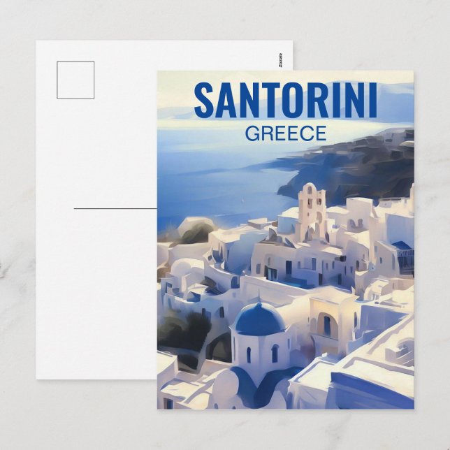 Santorini Greece Watercolor Painting Holiday Postcard (Front/Back)