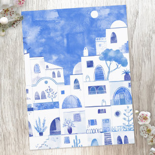 Santorini Greece Watercolor Painting Postcard