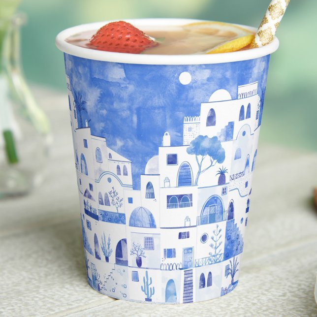 Santorini Greece Watercolor Paper Cups (Creator Uploaded)