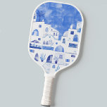 Santorini Greece Watercolor Pickleball Paddle<br><div class="desc">A modern blue and white watercolor painting of Oia on the stunning Greek island of Santorini. Original art by Nic Squirrell.</div>