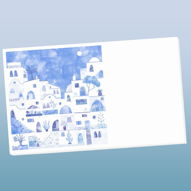 Santorini Greece Watercolor Post-it Notes (Santorini Oia Greek Island blue and white watercolor art Post It note)