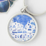 Santorini Greece Watercolor Townscape Key Ring<br><div class="desc">A watercolor townscape painting of the beautiful Greek island of Santorini.  Original art by Nic Squirrell.</div>