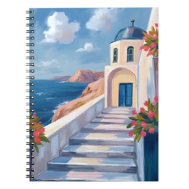 Santorini Greece Watercolor Travel Art Notebook (Front)
