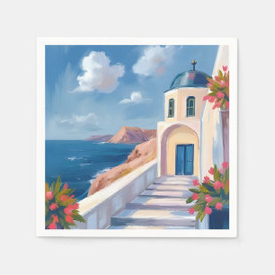 Santorini Greece Watercolor Travel Napkin