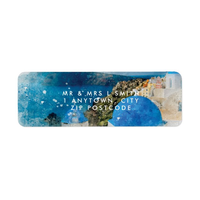 Santorini Greece watercolour return address label (Front)