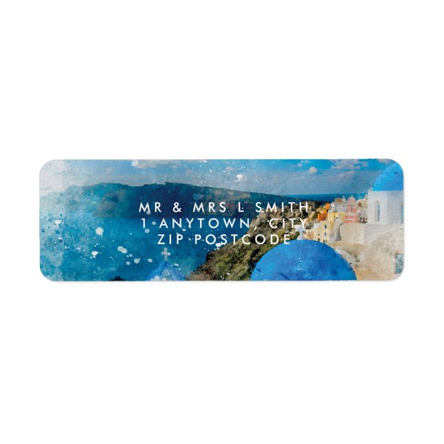 Santorini Greece watercolour return address label (Front)